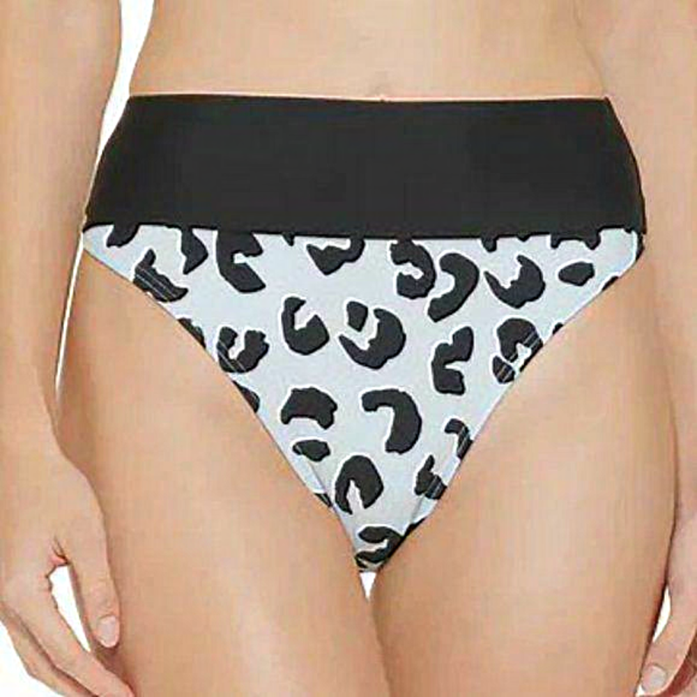 DKNY Block Leopard Print High Waist Bikini Bottom‎ Light Blue